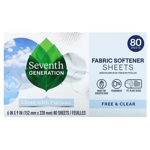 Seventh Generation Fabric Softener Sheets, Free & Clear, 80 Sheets Seventh Generation Fabric Softener Sheets, Free & Clear, 80 Sheets