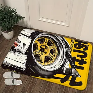 1 Piece Car Hubcap Graffiti Print Decoration Welcome Mat Soft Kitchen Floor Mat Floor Pad Living Room Decorative Carpet Suitable for Indoor and Outdoor Home Decor Home Decor Rugs
