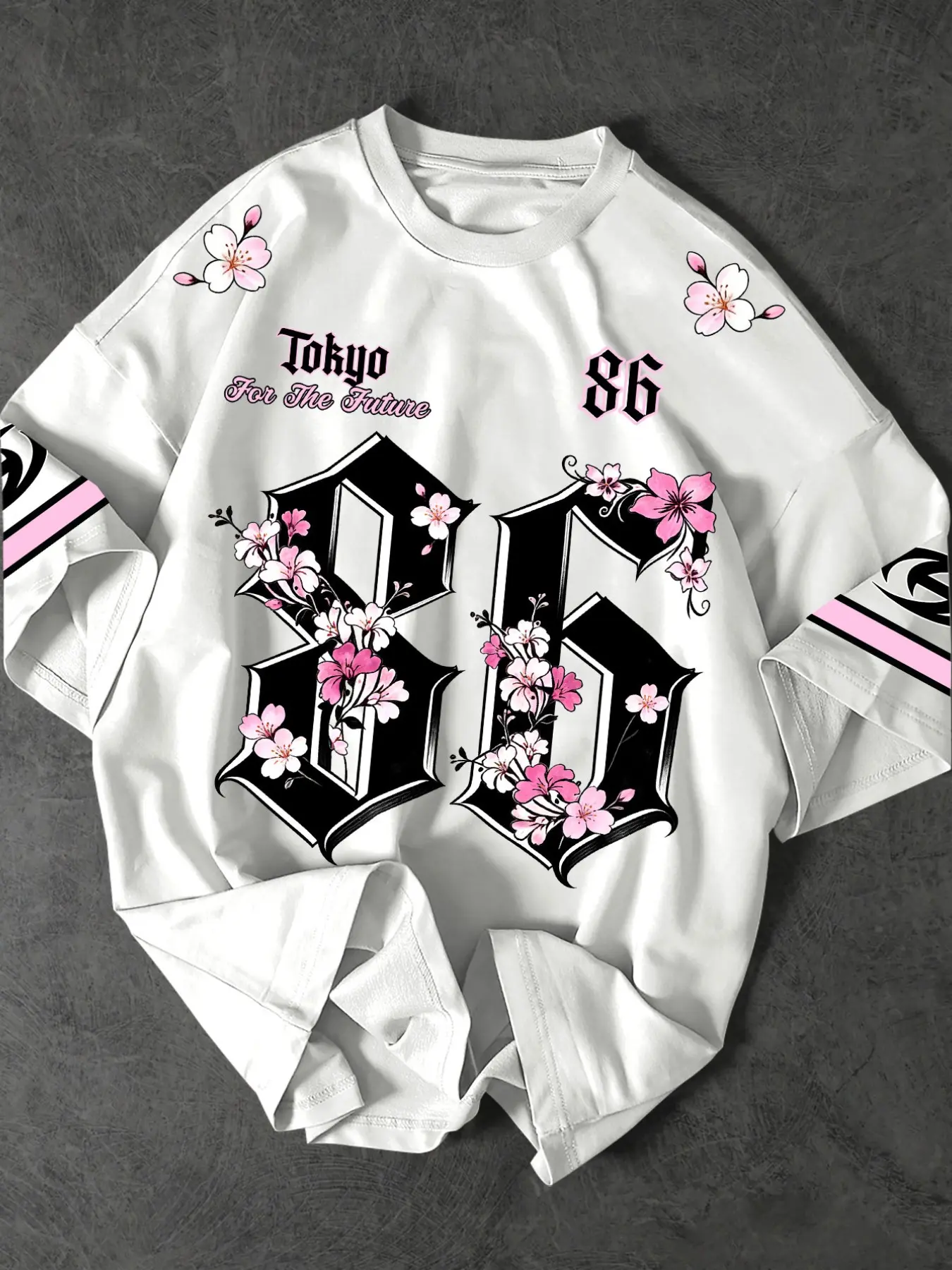 Men's Y2K "Tokyo 86" Cherry Blossom Graphic Oversized T-Shirt, Japanese Streetwear Tee, Casual Street Style, Soft Breathable Fabric, Casual Loose Fit for Daily Wear, Summer, Harajuku Aesthetic