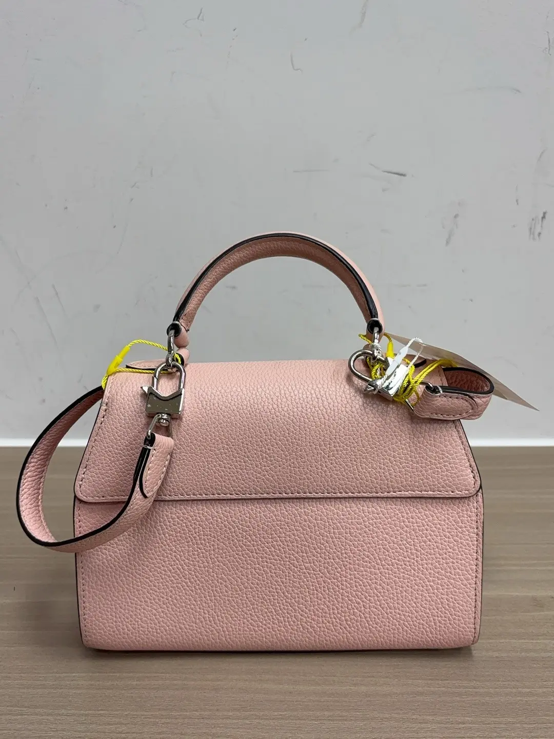 Pre-owned MOYNAT good Tote Bags pre owed Rejane BB Pebbled Calfskin Silver Lock Top Handle Bag