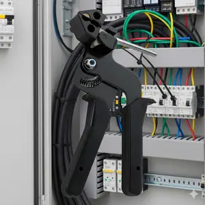 Heavy Duty Industrial Zip Tie Tensioning Tool Kit with Self-Locking Gun & Cutter, Quick Effortless Design for Stainless Steel Straps, Cable & Pipe Bundling in Construction Projects