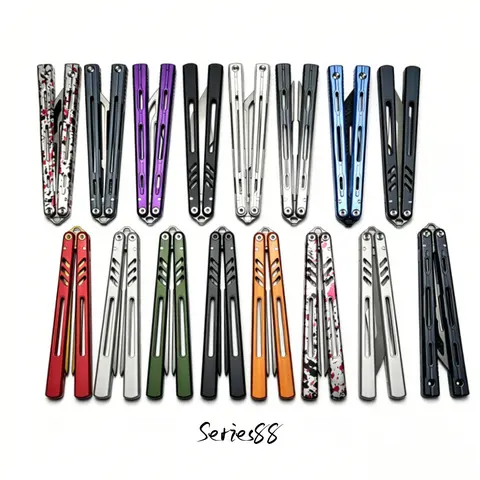 88Series Balisong Trainer – 7075 Aluminum Practice Flipper with Blunt Unsharpened Blade, Tuning Fork Handles & Bushing Pivot, Beginner Friendly