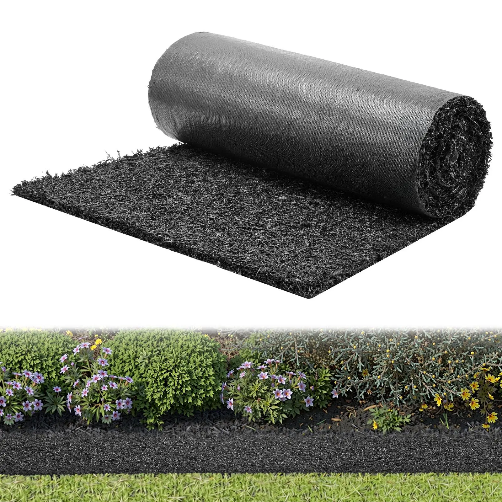 【SummerFinds】VEVOR Rubber Mulch Mat Roll, 96 x 22 in Recycled Rubber Mulch Mat, 0.5 Thick Cuttable, Reduced Weed Growth, Natural-Looking Weed Barrier Mat, Permanent Walkway Pathway for Landscaping