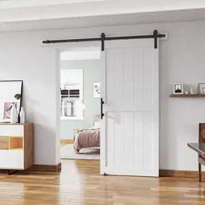 36''x84'' Sliding Barn Door with 6.6 Ft Barn Door Hardware Kit, Fits 32-34''W Openings, Pre-Drilled Holes Easy Assembly, Waterproof PVC Surface, H-Frame, White