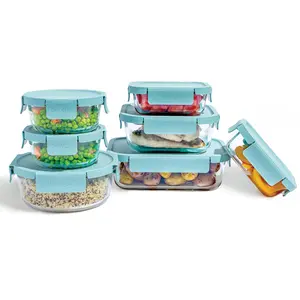 Bentgo Glass Leak-Proof Food Storage Set - Includes 14 Pieces, Meal Prep Containers with Airtight Lids, BPA-Free - Rectangular Kitchenware