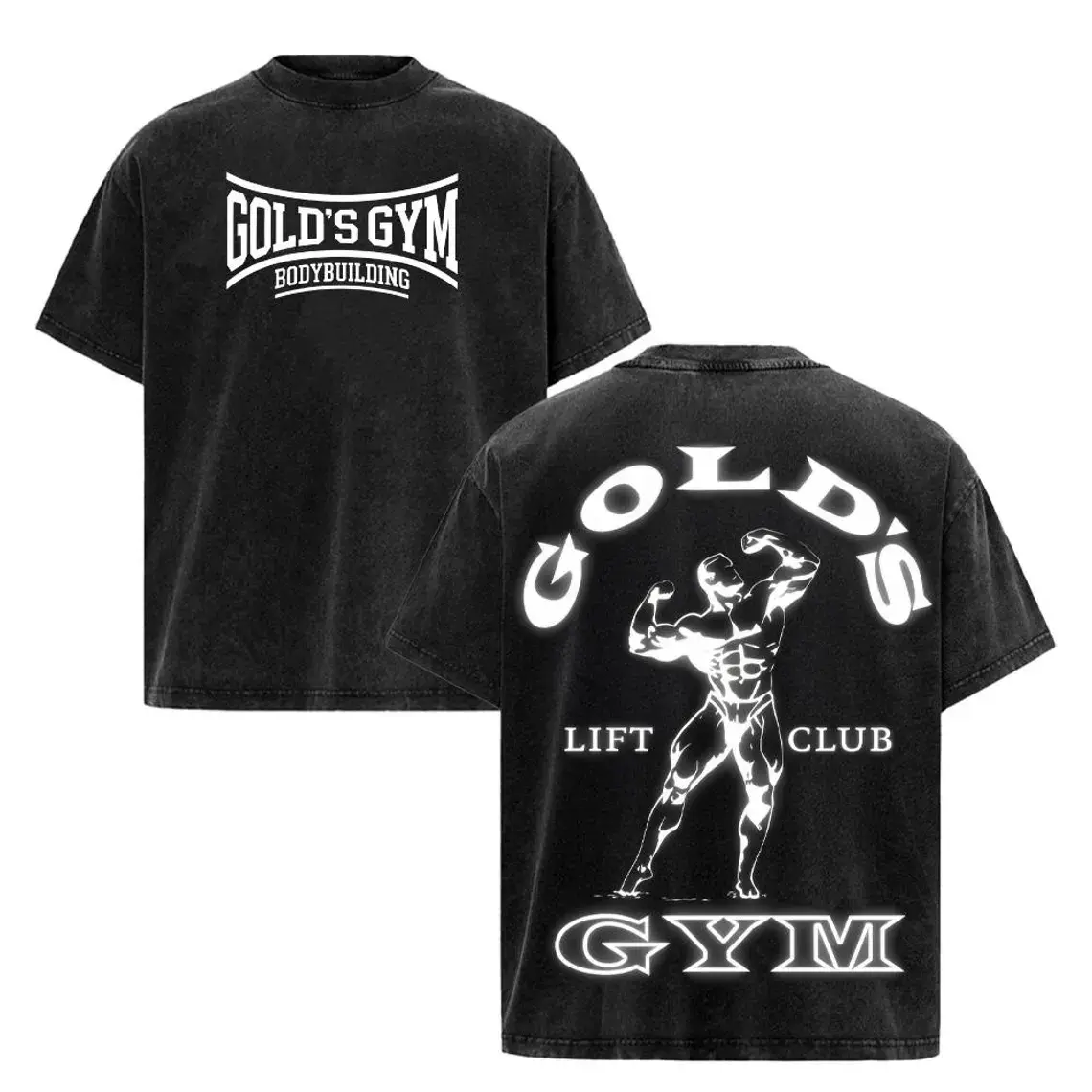 Men's Retro Washed Black Gold Vintage T-Shirt - Breathable Cotton Crewneck Tops, Classic Graphic Print, Bodybuilding Lift Club Design, Seamless Casual Short-Sleeve Menswear Apparel, Machine-Safe Gym Streetwear, Wrinkle-Resistant