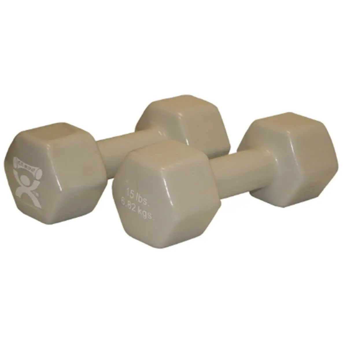 Fabrication Enterprises Color-Coded Vinyl-Coated Iron Dumbbell - Silver, 15 lbs Dumbbell Hand Weight for Weight Training, Muscle Exercise Equipment, Vinyl Coating, Gym, Unisex