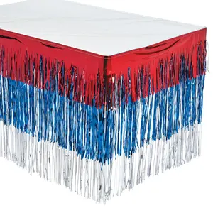 Tiered Patriotic Metallic Fringe Plastic Table Skirt
