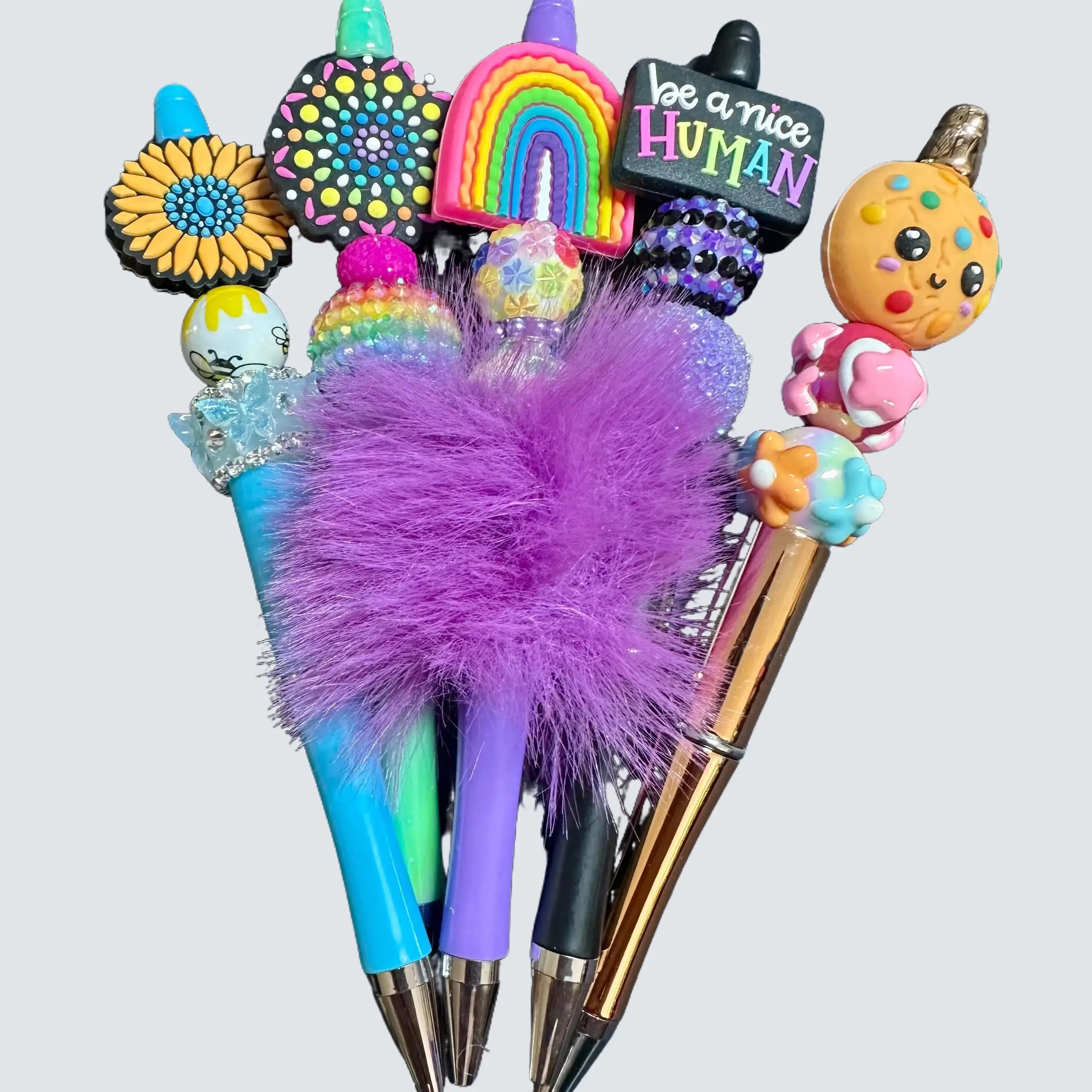 Unisex 5-Piece Custom Beaded Character Pens Set - Unique Beads, 5 Distinct Designs, Quirky Vibe, Fun and Personal Writing Tools, Express Personality, Aesthetic Pens - Sarcastic to Holy Theme Stocking Stuffers for Students (Office & School Supplies), Beade