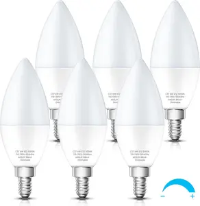 LED Candelabra Light Bulbs Dimmable 60 Watt Equivalent, Daylight 5000K, 600LM, E12 Candle Bulb Base 6W Ceiling Fan Lightbulbs Type B Bulb for Chandelier, Wall Sconces, 6 Pack, 120VC3703DW6E12