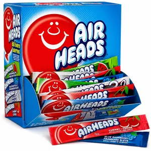 Airheads Full-Size Candy Bars, Taffy Candy Bulk Variety Pack, Individually Wrapped, Six Assorted Fruit Flavors Artificially Flavored, 60 Count Box