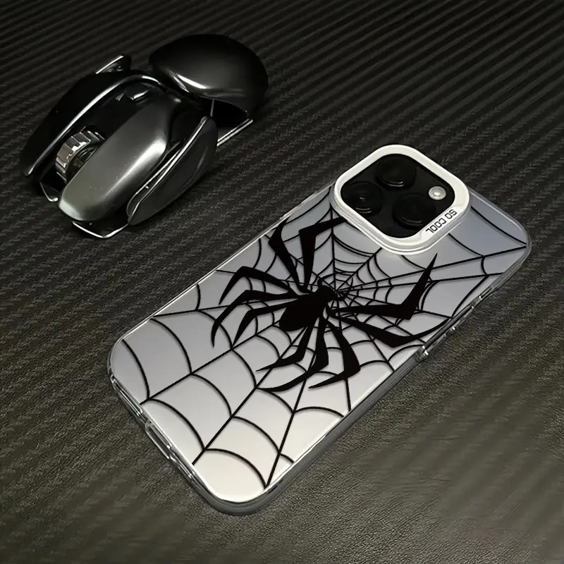 Trendy Spider Web Personalized Wireless Silicone Case, Lightweight Food Grade TPU Laser Craft Anti-Drop Cover for iPhone 17-11, iPhone 16 Plus & Samsung Galaxy S25-S22 Mobile Phone Accessories, Protective Smartphone Casing
