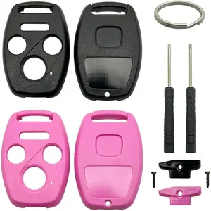 2 Pack Key Fob Shell Case Replacement Fits for Honda Accord 2003-2012 / Civic EX 2006-2013 / Pilot 2009-2015 / CR-V 2005-2006 4 Button Keyless Entry Car Remote Cover (Black + Pink)