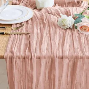 Gauze Table Runner, Gray-Pink, 10 Feet, Bohemian Style Sheer Wedding Table Runner, Party Use, 120 Inches Long Easter, Rustic Style, Sheer Table Runner Baby Christening Party Decorations