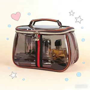 Waterproof Vintage Makeup Vanity Bag, Large Capacity Clear Organizer with Sturdy Handle, Portable Travel Toiletry Storage Case for Women Essentials