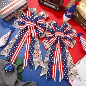 2-piece July 4th Bowtie Star Stripe Print Butterfly Tree Topper, Memorial Day Patriotic Butterfly Wreath, for Home Holiday Decor, for Independence Day Party Decor