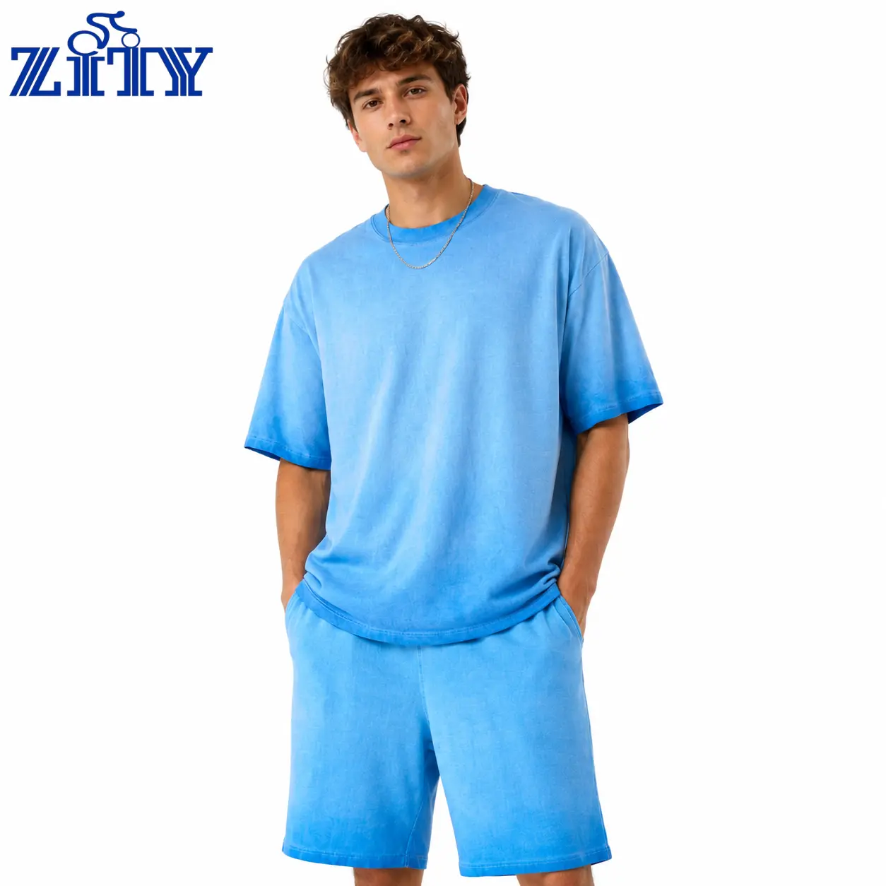 ZITY Menswear Men’s 2-Piece Casual Shorts Set - Oversized Washed T-Shirt, Drawstring Shorts, Relaxed Fit Summer Pockets Clothing