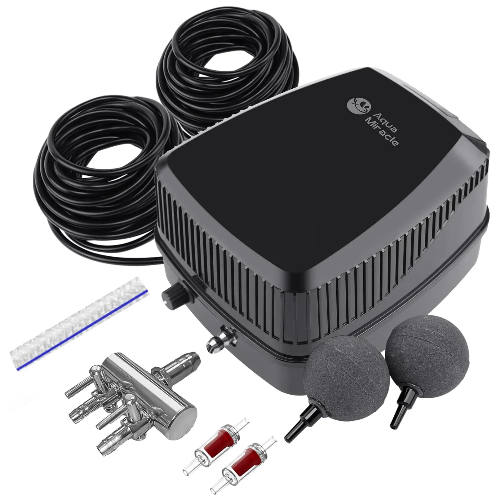 AquaMiracle Pond Aeration Kit Pond Air Pump Koi Pond Aerator for Outdoor Ponds, All-in-One Electric Pond Aeration System with Airline Tubing Air Stones Check Valves