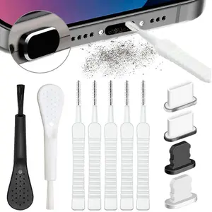 Charging Port Dust Plug with Cleaning Brush for IPhone 15 14 13 12 Pro Max Plus Samsung Xiaomi IOS Type C Cleaner Set Aluminum Alloy Protector Smartphone