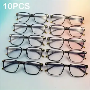 10PCS Men's and Women's Retro Ultra Light High Quality Eyewear Reading Glasses, Square Frame Eyeglasses, Square Eyed Glasses - Simple PC Material, 1.0-4.0 Diopter, Lightweight Durable, Suitable for Daily Computer Office