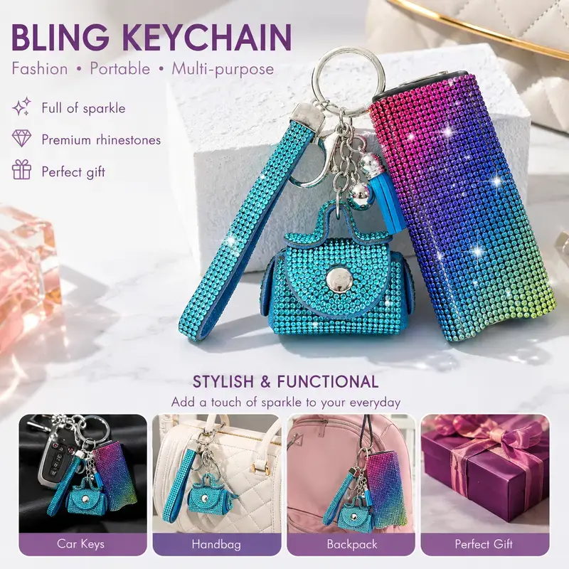 Bling Keychain Set, Sparkly Decorative Keychains for Women, Cute Key Organizer Accessories, Stylish Home Entryway Decor Gift