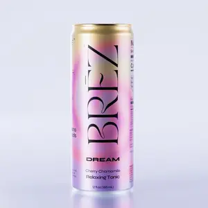 BRĒZ DREAM Relaxing Tonic - Sleepy Girl Mocktail in a Can - Reishi, L-Theanine, Magnesium & Chamomile Infused - Sparkling Cherry Chamomile Drink 12oz Vegan Non-GMO Gluten-Free - Natural
