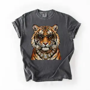 Comfort Colors Glam Tiger Shirt, Preppy Tiger Graphic Tee, Boujee Wild Cat T-Shirt, Trendy Leopard Print Animal Top