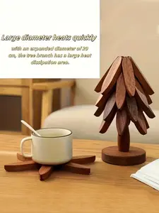 4pcs/5pcs A "Heat-insulating Tree" With 3/4 Leaves, Solid Wood Heat-insulating Mat, High-temperature Resistant Placemat, Stylish and Simple High-end Placemat, Tree-shaped Design Household Heat-resistant Cutlery Mat, Premium Cup Holder, Unique Gift