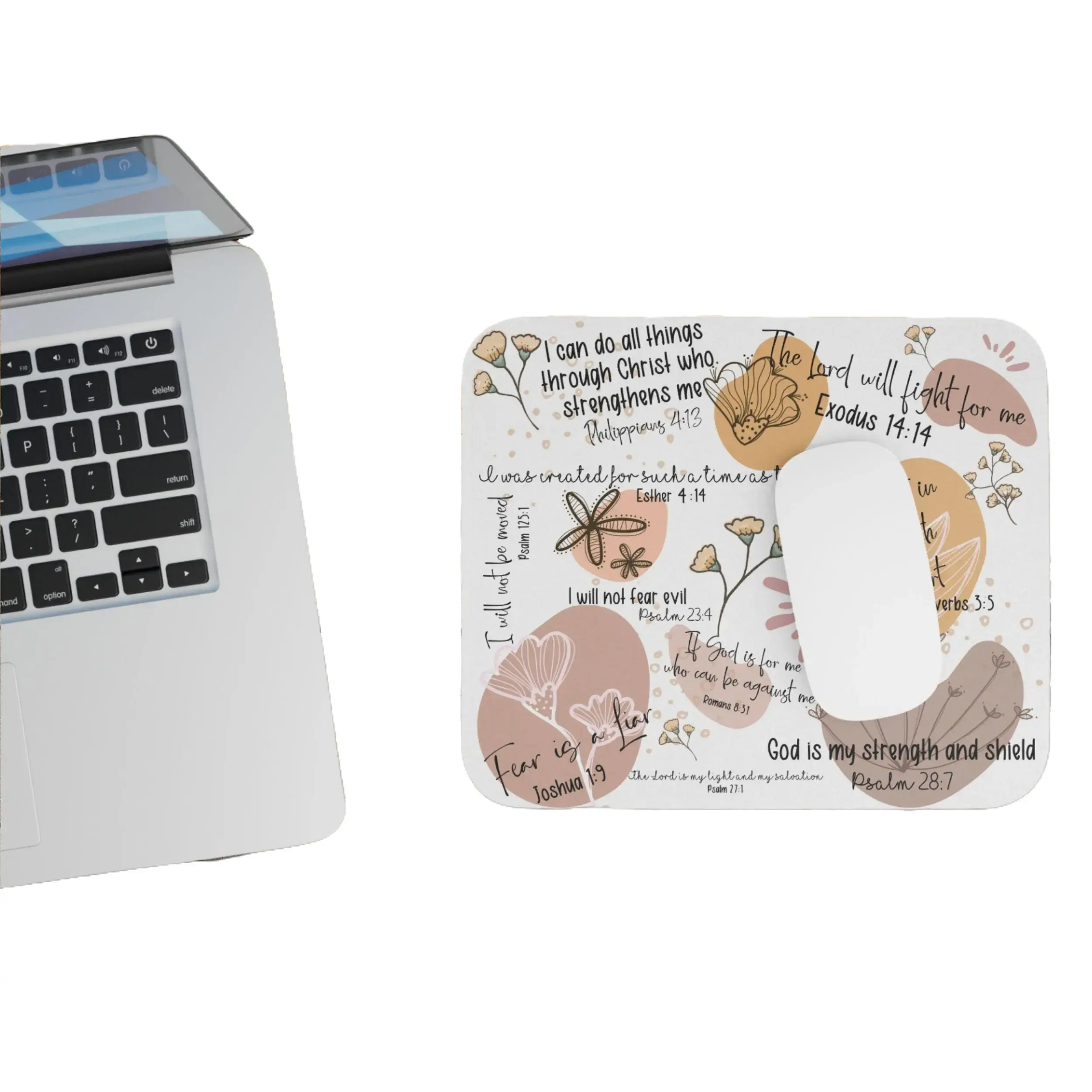Christian Floral Bible Verse Mouse Pad - Inspirational Scripture Desk Mat for Home Office Use