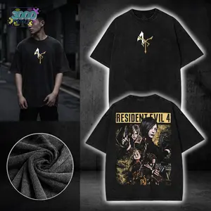 Resident Evil 4 Remake Hoodie & T-Shirt Leon & Ada Graphic, Vintage Acid Wash Apparel, Survival Horror Game Merch, Gold Poster Pullover, Unisex Cotton Top