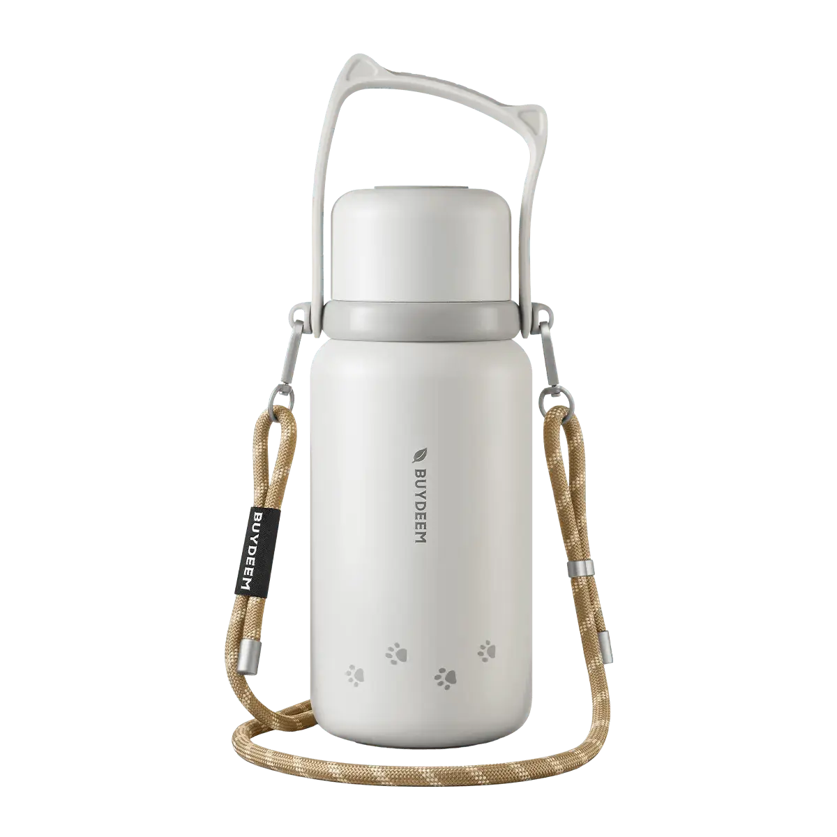 BUYDEEM 1050ml Large Capacity Insulated Tumbler with Cute Cat Design, Portable Outdoor Water Bottle for Tea Infusion, Hot & Cold, White S401