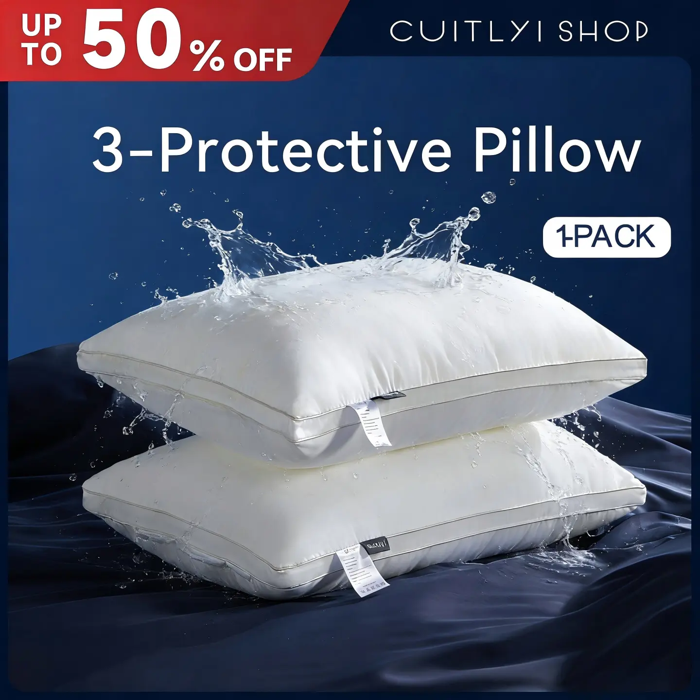 Waterproof hotel bed pillow for sleeping, triple protection pillow (waterproof, stain resistant, dustproof), soft breathable neck support pillow for side, back, and stomach sleepers, 29 x 19 white