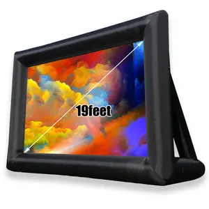 19 Feet Inflatable Outdoor Indoor Projector Movie Screen, Portable Blow Up Cinema Projection Screen, with Air Blower, Tie-Downs and Storage Bag, for Backyard Pool Party Movie Nights