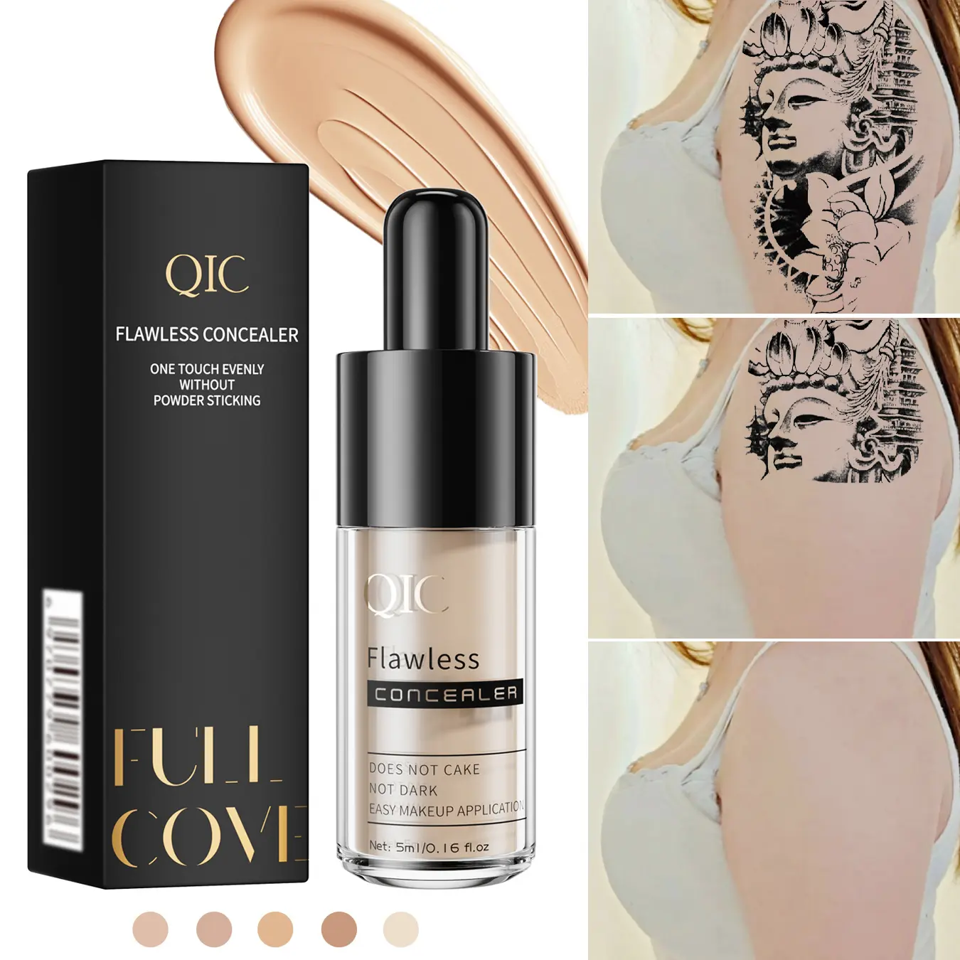Long-Wearing Liquid Concealer & Foundation, Full-Coverage Lightweight Cream for Tattoos, Acne, Scars, Blemishes, Flawless Makeup for Women, Ideal for Daily Wear & Special Events, Long-Wearing Concealer & Foundation