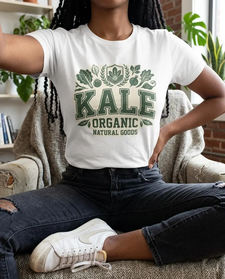 Kale Organic Natural Foods Quote Womens Organic Cotton Graphic Tee