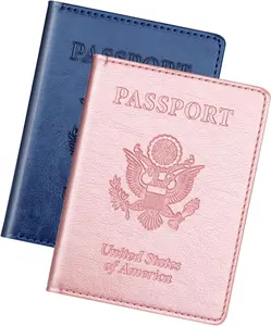 Passport Holder 2 Pack Travel Passport Cover Wallet Case for Women Men & Family Dark Blue Rose Gold Essential Cruise Ship Travel Accessories