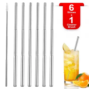 6 Pack Stainless Steel Straws, Collapsible Reusable Straws, Travel Essentials, Metal Straws with Cleaning Brush and Storage Box, Cruise Ship Essentials, Utensils