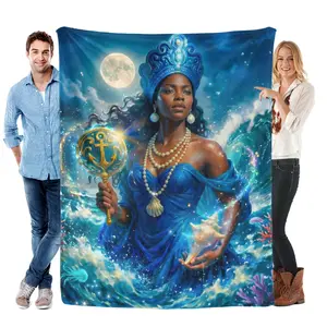 Yemoja Blanket Yemayá Blankets  Water Goddess Orisha Mother Throw Blanket, Lightweight Single-Sided Print Sofa Blanket, Spiritual Living Room Decor