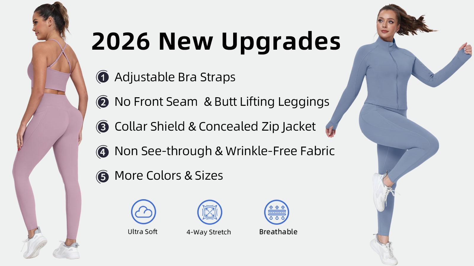 【LOCAL SHIPPING】2026 NEW 2/3 Piece Workout Set S-2XL - Longline Sports Bra + Side Pockets Leggings/Shorts + Full Concealed Zip Jacket with Collar Shield – Women’s Yoga Outfit Activewear for Gym Running Training Lightweight Compression Sportswear