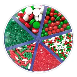 6 Cell Sprinkle Assortment Jar (7oz) - featuring Red and Green Sanding Sugar, Red and Green Nonpareils, Jimmies, and Confetti sprinkles for Baking