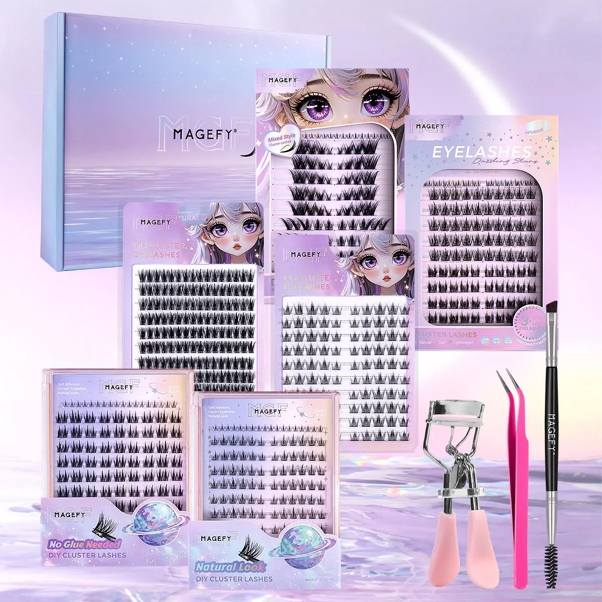 Mixed Length Individual False Eyelashes, High Quality Eyelashes with Eyelash Curler & Tweezers & Brush, Natural Look DIY Eyelash Extensions, Self Grafting Curl Eyelashes, Makeup, DIY Lash Set
