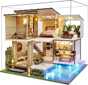 Spilay Dollhouse Miniature with Furniture,DIY Wooden Crafts Doll House Mini Handmade Kit,1:24 Scale Creative Room Idea Gift for Adult Friend Lover (Elegant and Quiet with dust Cover Music Box)