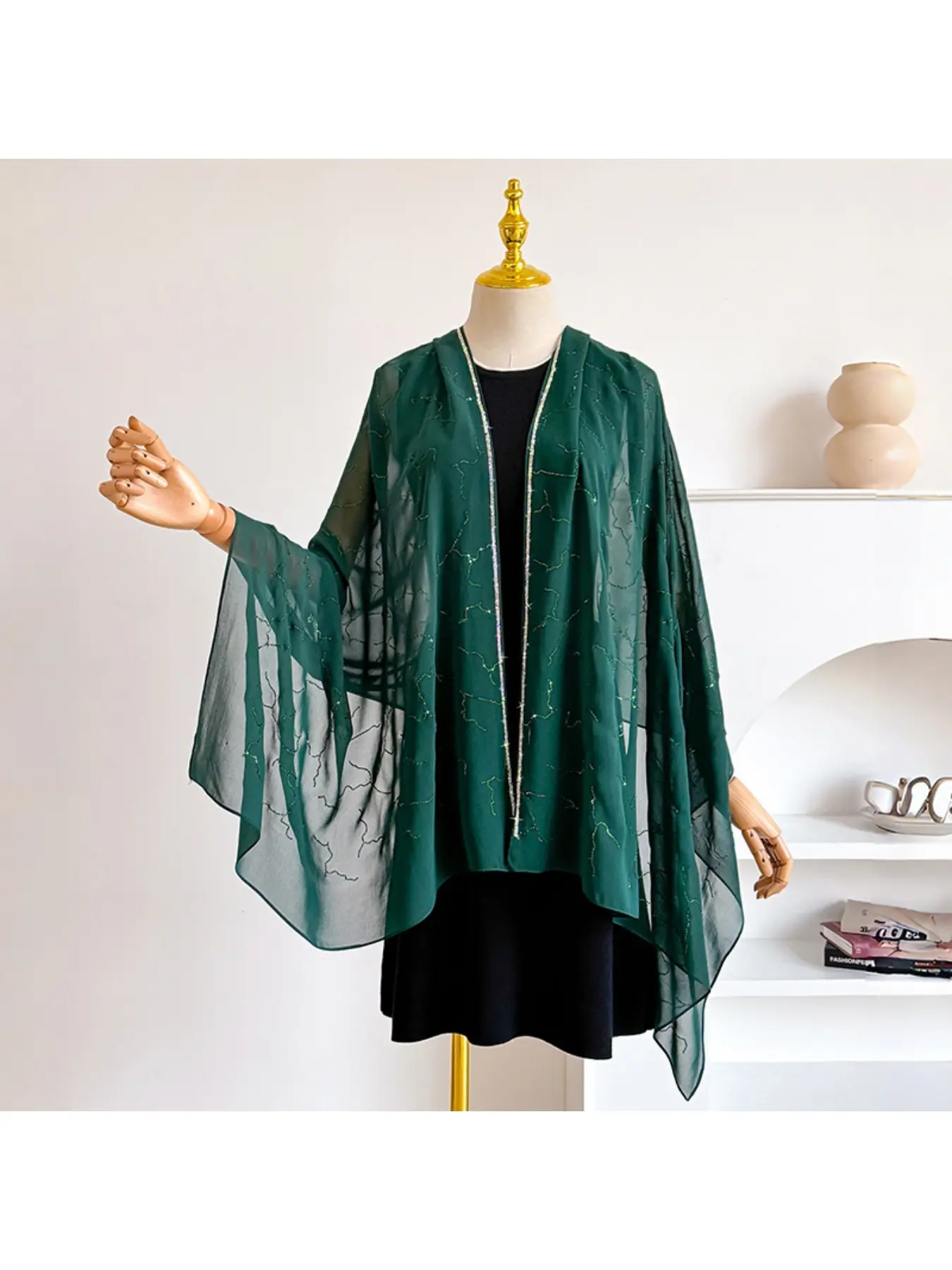 New pure color soft bright glitter iron-on rhinestone scarf for women, Malay Indonesian long scarf, headscarf, sun protection gauze scarf, chiffon