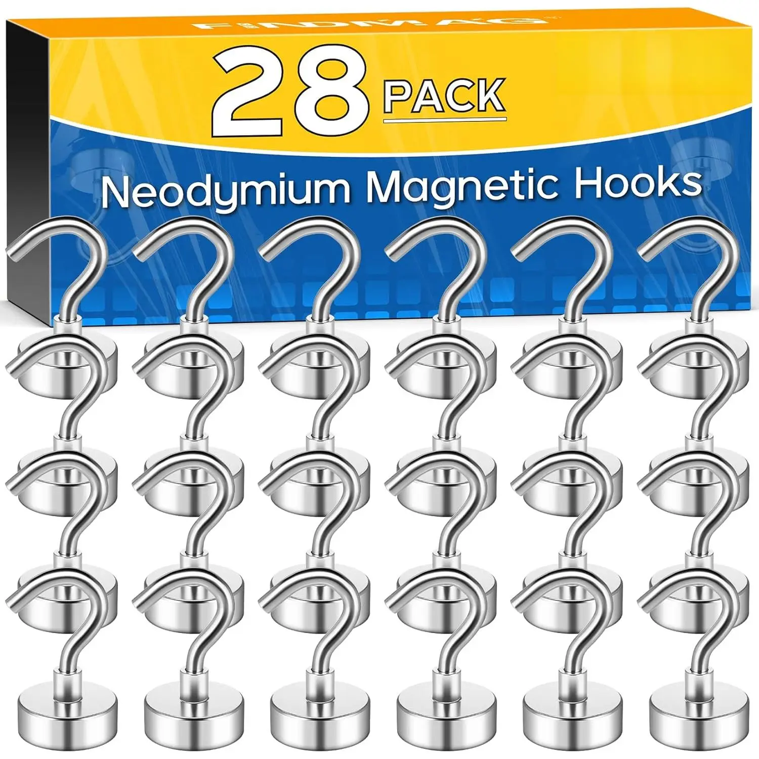 Magnet Hooks, 25 LB Neodymium Magnetic Hooks for Cruise Cabins, Strong Metal Hooks for Cruise Ship Walls, Locker, Toolbox, Storage, Grill, Towel, Magnetic Ceiling Hooks, 28 Pack, Silver