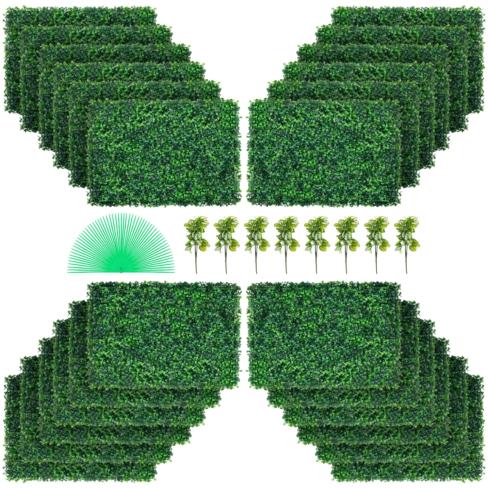 【summerfinds】VEVOR Artificial Boxwood Panel UV 24pcs Boxwood Hedge Wall Panels Artificial Grass Backdrop Wall 24\" X 16\" 4 cm Green Grass Wall, Fake Hedge for Decor Privacy Fence Indoor, Outdoor Garden Backyard