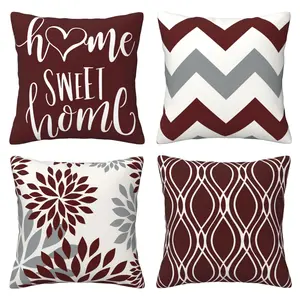 Modern Burgundy pillowcase, stylish and durable, ideal for sofas and seats, enhancing any interior design style, 4-piece set with double-sided printing, Home Textile