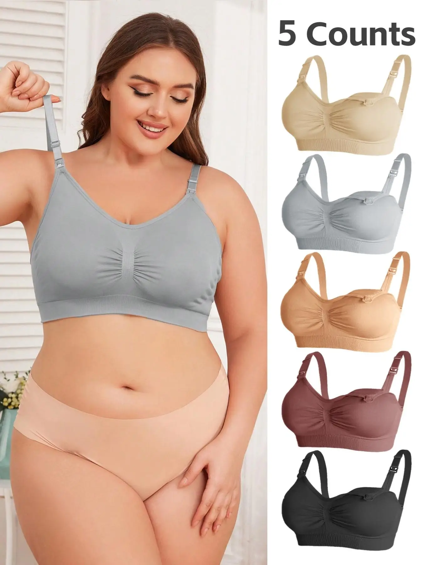 【Plus Size】 Solid Wireless Nursing Bra, Comfortable Breathable Adjustable Maternity Bra, Maternity Lingerie for All Seasons