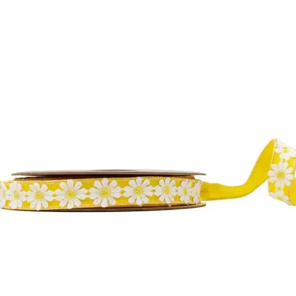 Luxury Yellow Daisy Wired Ribbon, 1 Inch x 10 Yards, Heavy Wire Designer Floral Ribbon