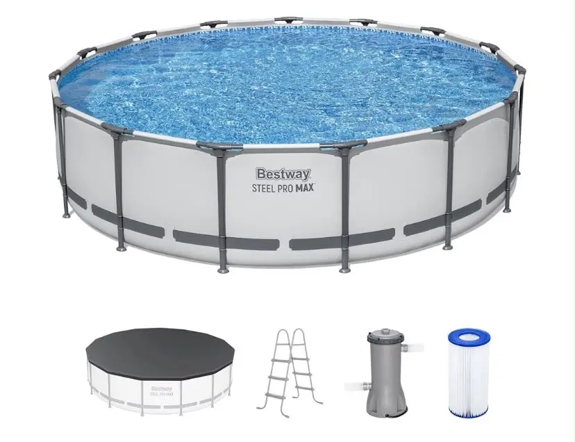 Bestway Steel Pro MAX 13' x 48" Above Ground Pool, Round Metal Frame Outdoor Swimming Pool Set with Filter Pump, Ladder, and Cover, Gray