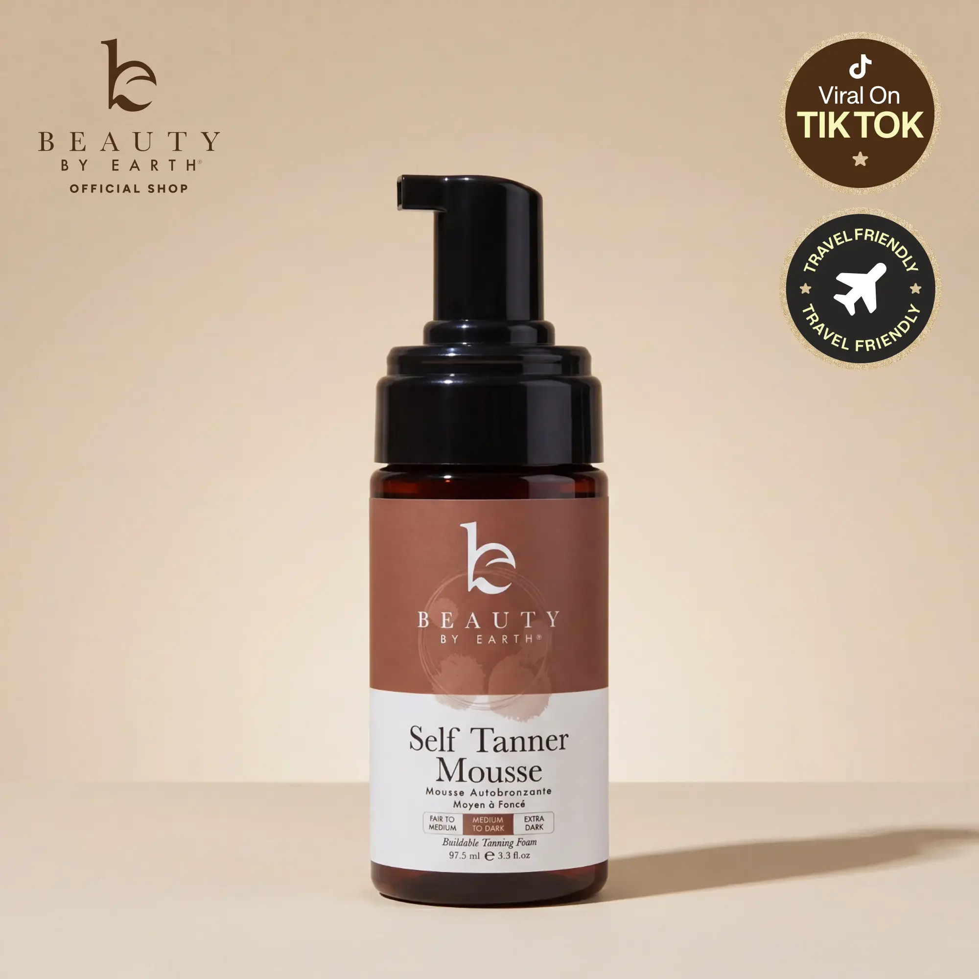Beauty by Earth Self Tanner Body Mousse Travel Size - Best Gradual Self Tanner Clean Ingredients USA Made Cruelty Free Safe Tanning Foam Sunless Golden Streak Free Fake Tan Skincare Lightweight